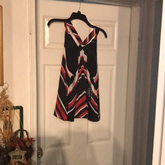 CHAPS petite navy USA multi colored lined tie up halter top. Brand New Size PXL. - Picture 3 of 9